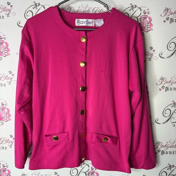 FairSet Pink Cardigan with Gold Buttons vintage sweater button up medium - Picture 1 of 5